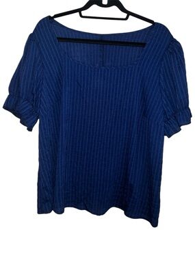 𝐒𝐇𝐄𝐈𝐍 𝐂𝐔𝐑𝐕𝐄 | BLUE STRIPED SHORT SLEEVE BLOUSE